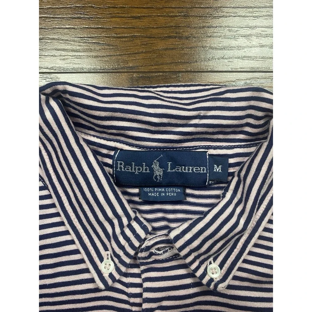 Polo Ralph Lauren Pima Performance Classic Fit Pink/Navy Striped Polo Shirt M